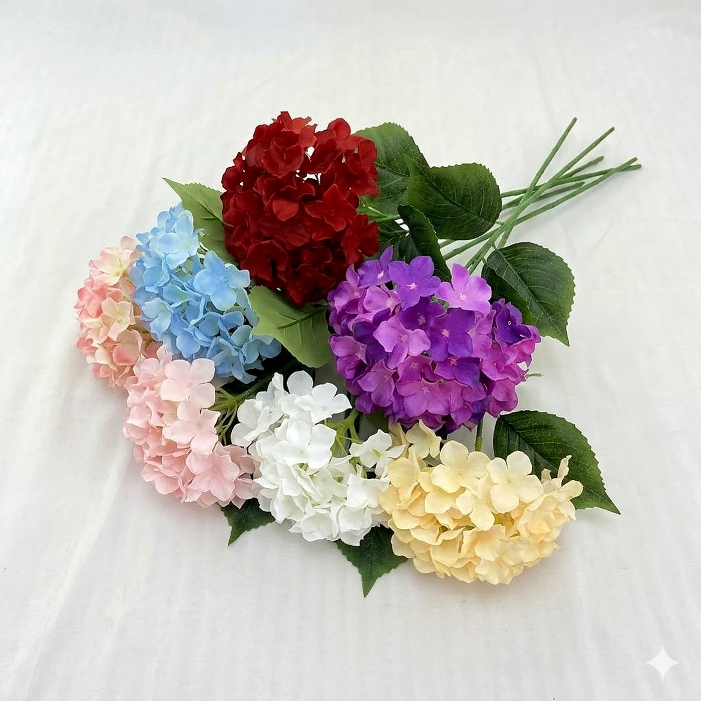 Mixed artificial hydrangea arrangement